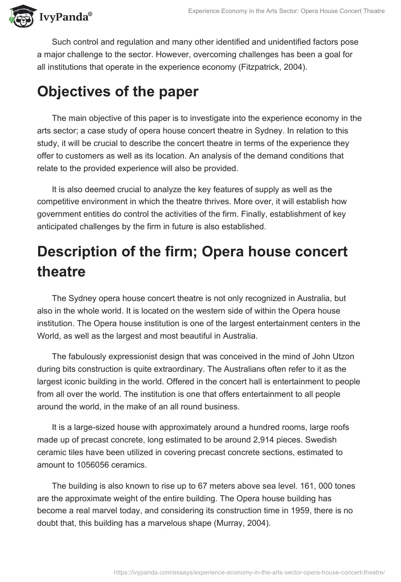 Experience Economy in the Arts Sector: Opera House Concert Theatre. Page 2