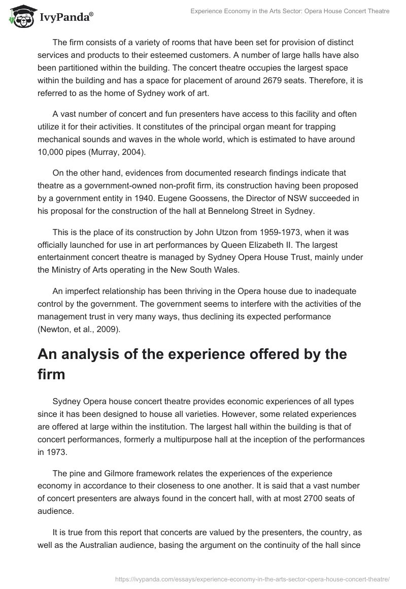 Experience Economy in the Arts Sector: Opera House Concert Theatre. Page 3