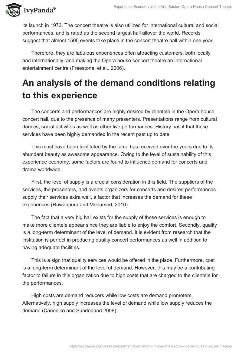 Experience Economy in the Arts Sector: Opera House Concert Theatre. Page 4