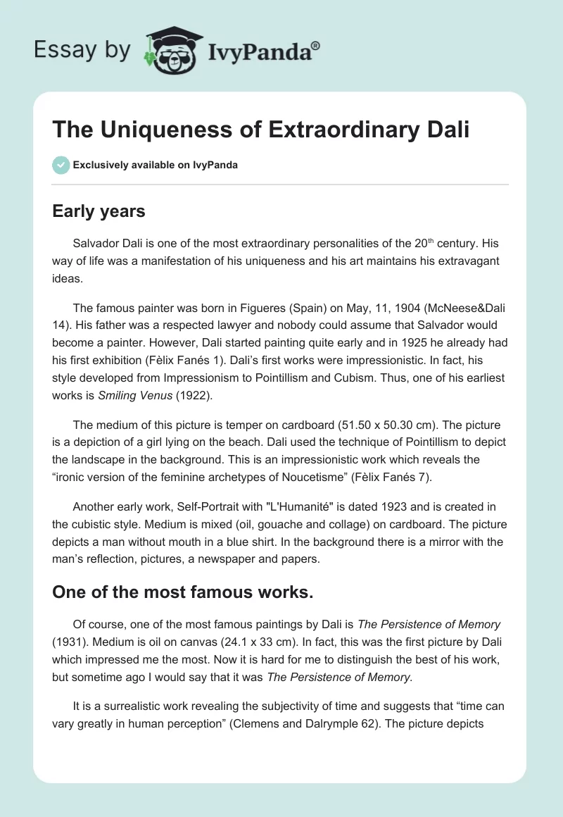 The Uniqueness of Extraordinary Dali. Page 1
