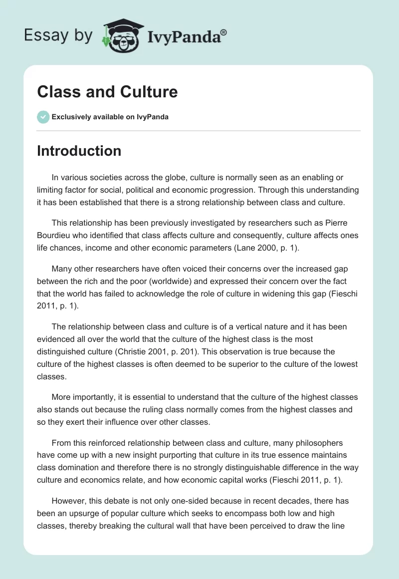 Class and Culture. Page 1