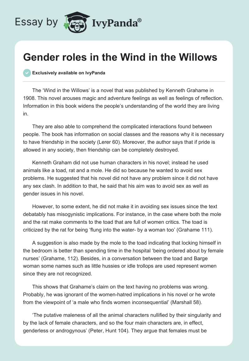 Gender roles in the Wind in the Willows. Page 1