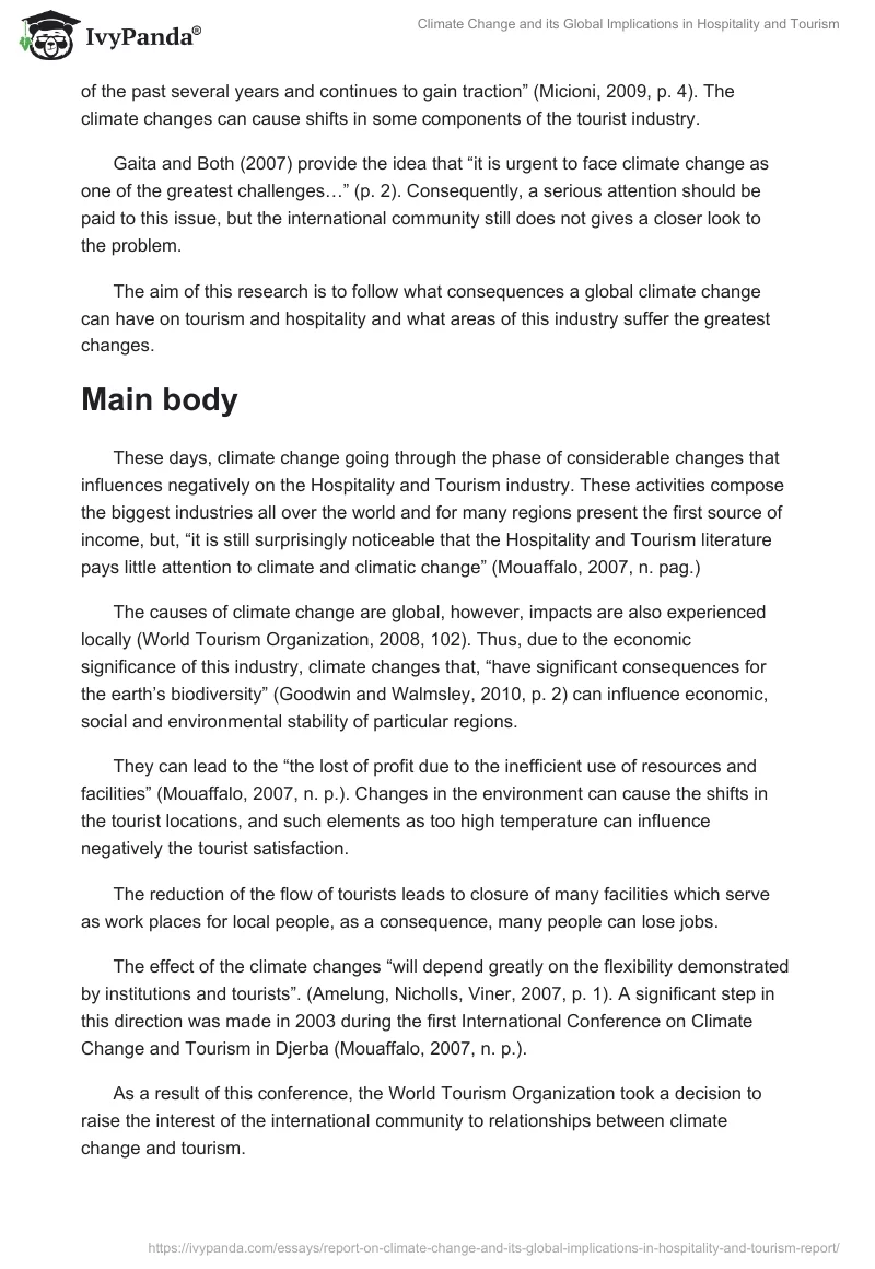 Climate Change and Its Global Implications in Hospitality and Tourism. Page 2