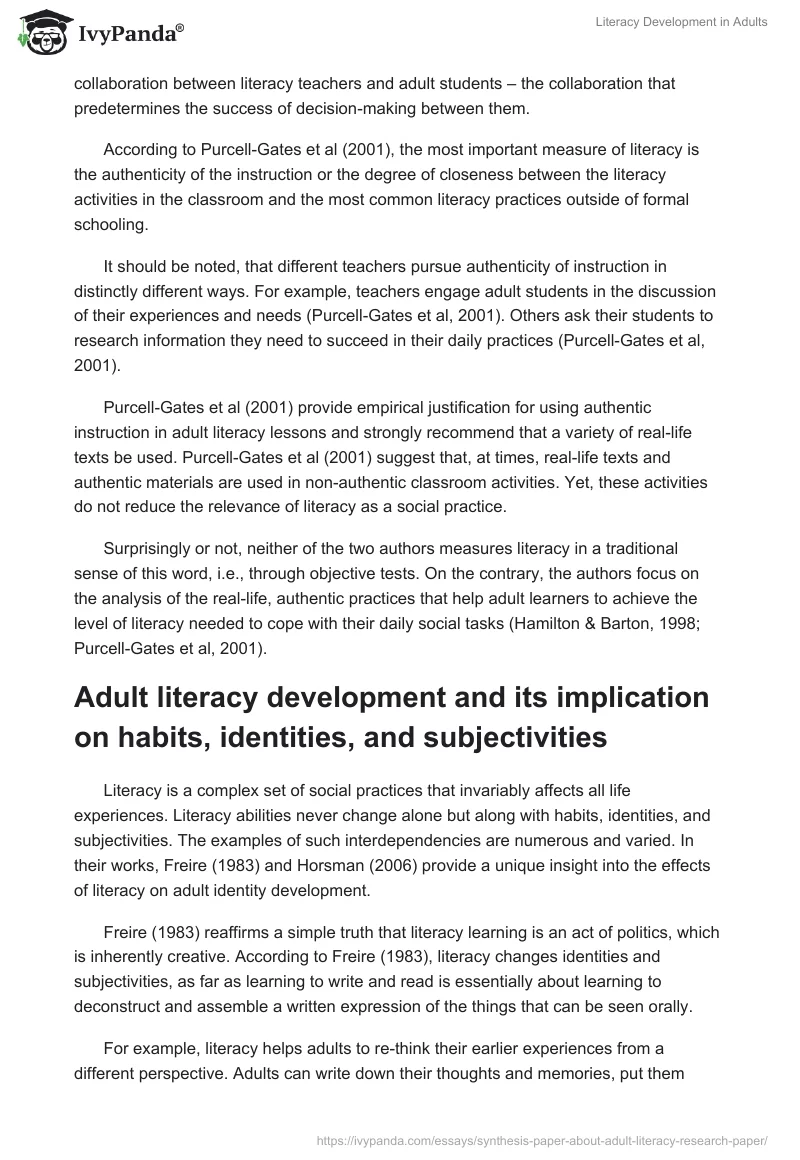 Literacy Development in Adults. Page 3