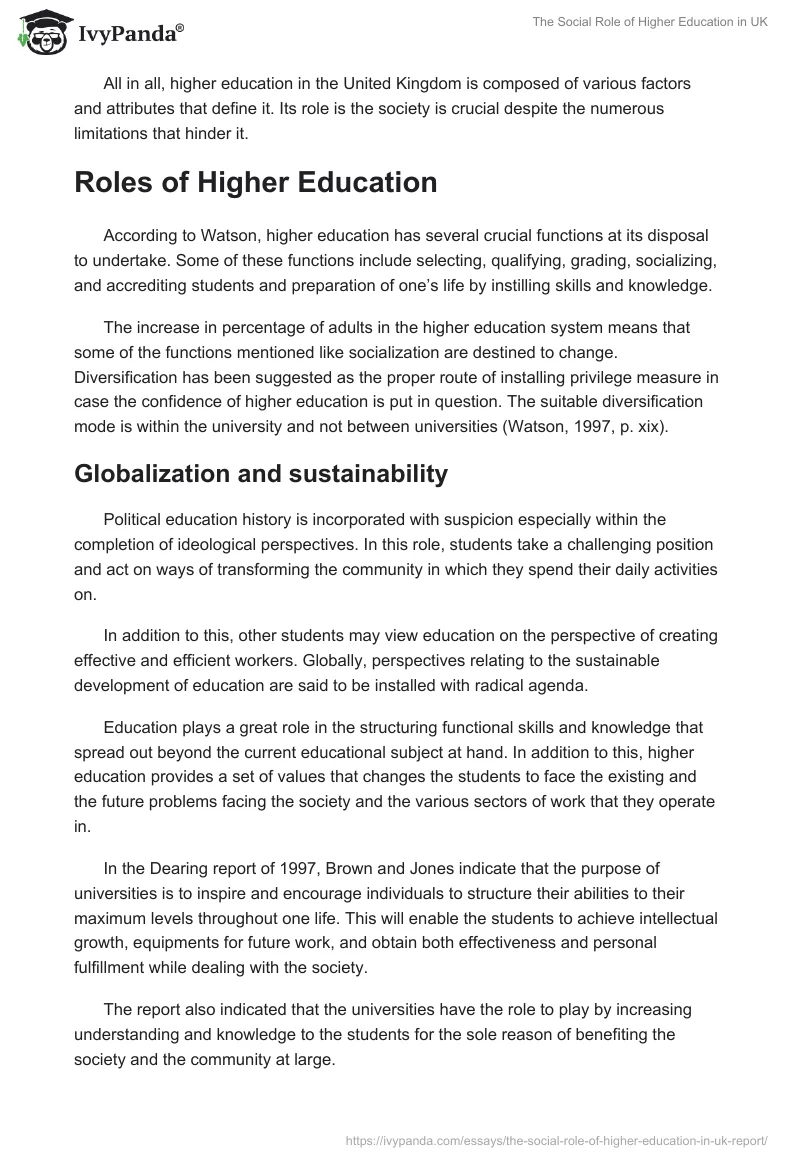 The Social Role of Higher Education in UK. Page 2