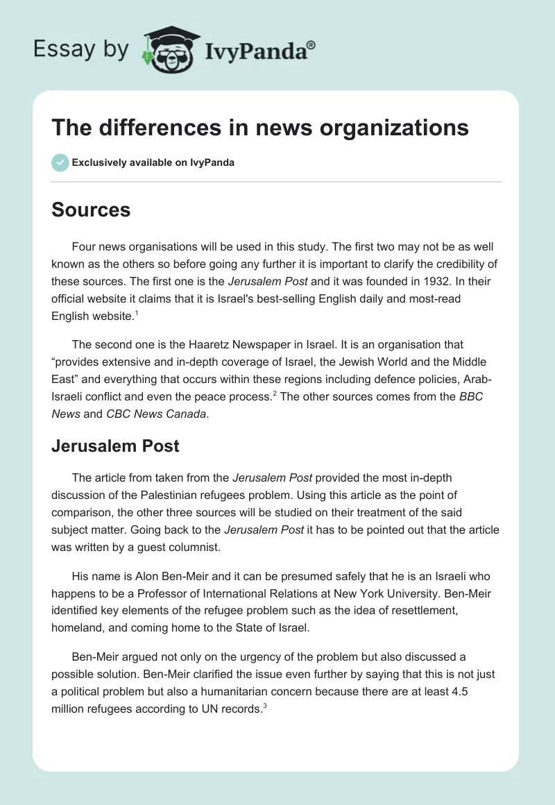 The differences in news organizations. Page 1