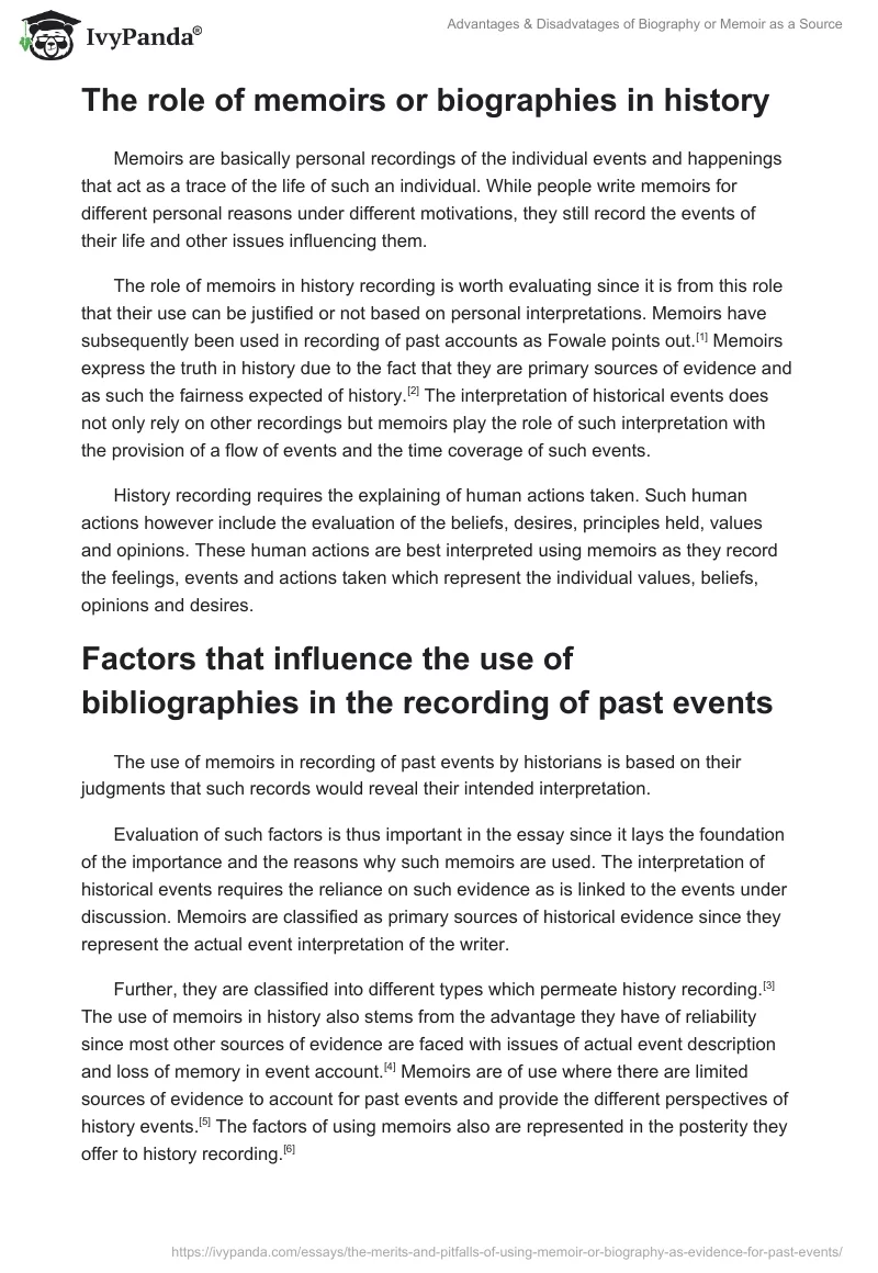 Advantages & Disadvatages of Biography or Memoir as a Source. Page 2