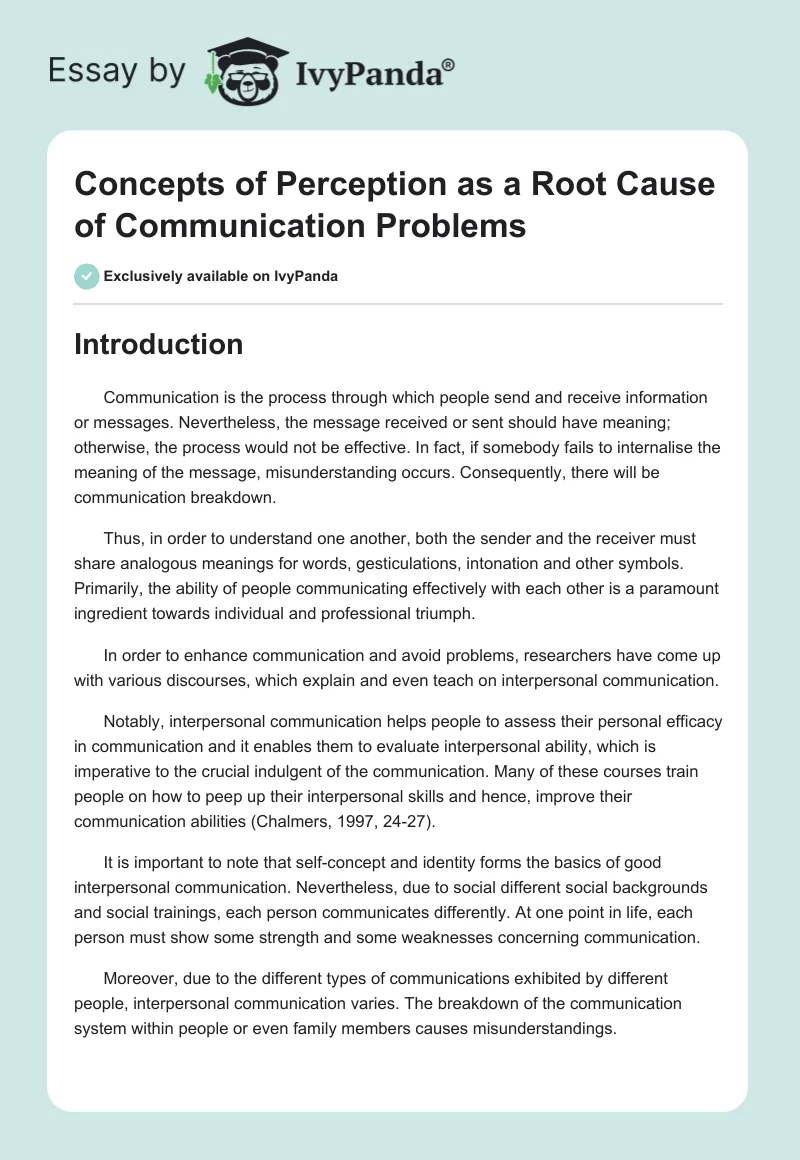 Concepts of Perception as a Root Cause of Communication Problems. Page 1