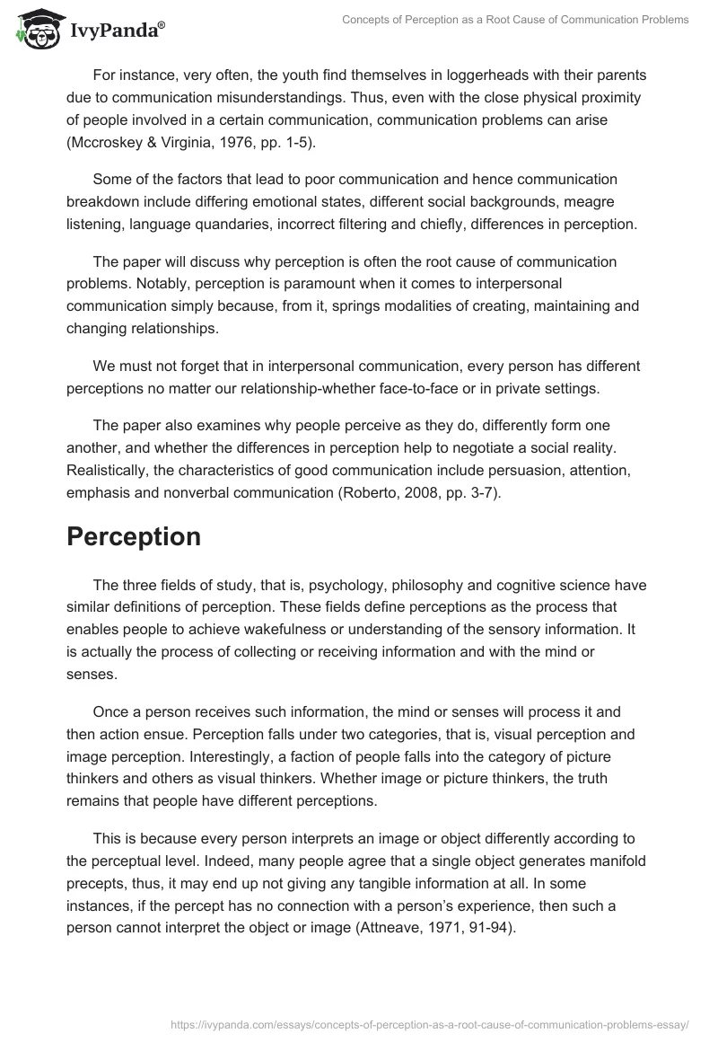 Concepts of Perception as a Root Cause of Communication Problems. Page 2