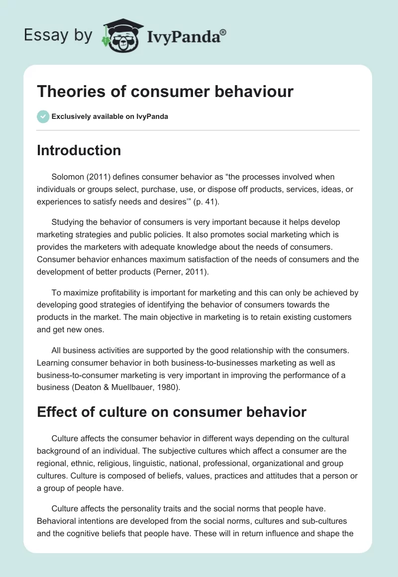 Theories of consumer behaviour. Page 1