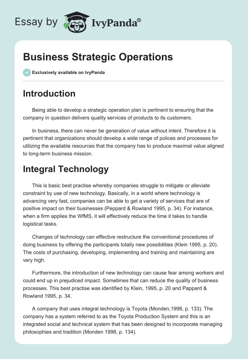 Business Strategic Operations. Page 1