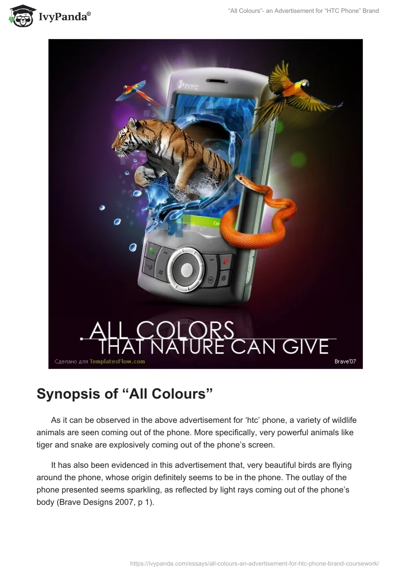 “All Colours”- an Advertisement for “HTC Phone” Brand. Page 2
