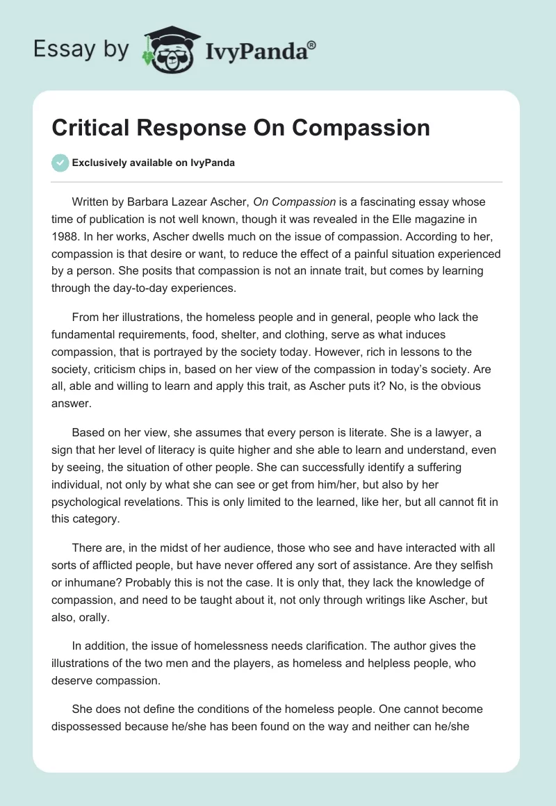 Critical Response "On Compassion". Page 1