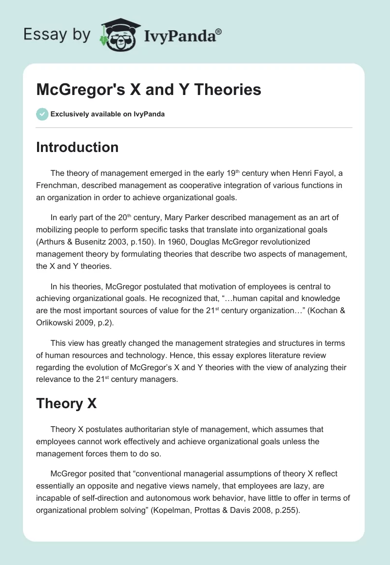 McGregor's X and Y Theories. Page 1