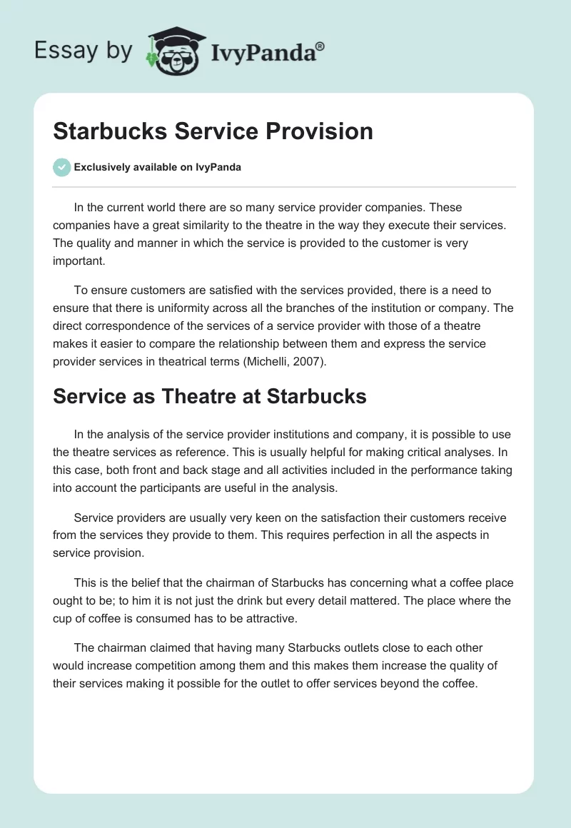 Starbucks Service Provision. Page 1
