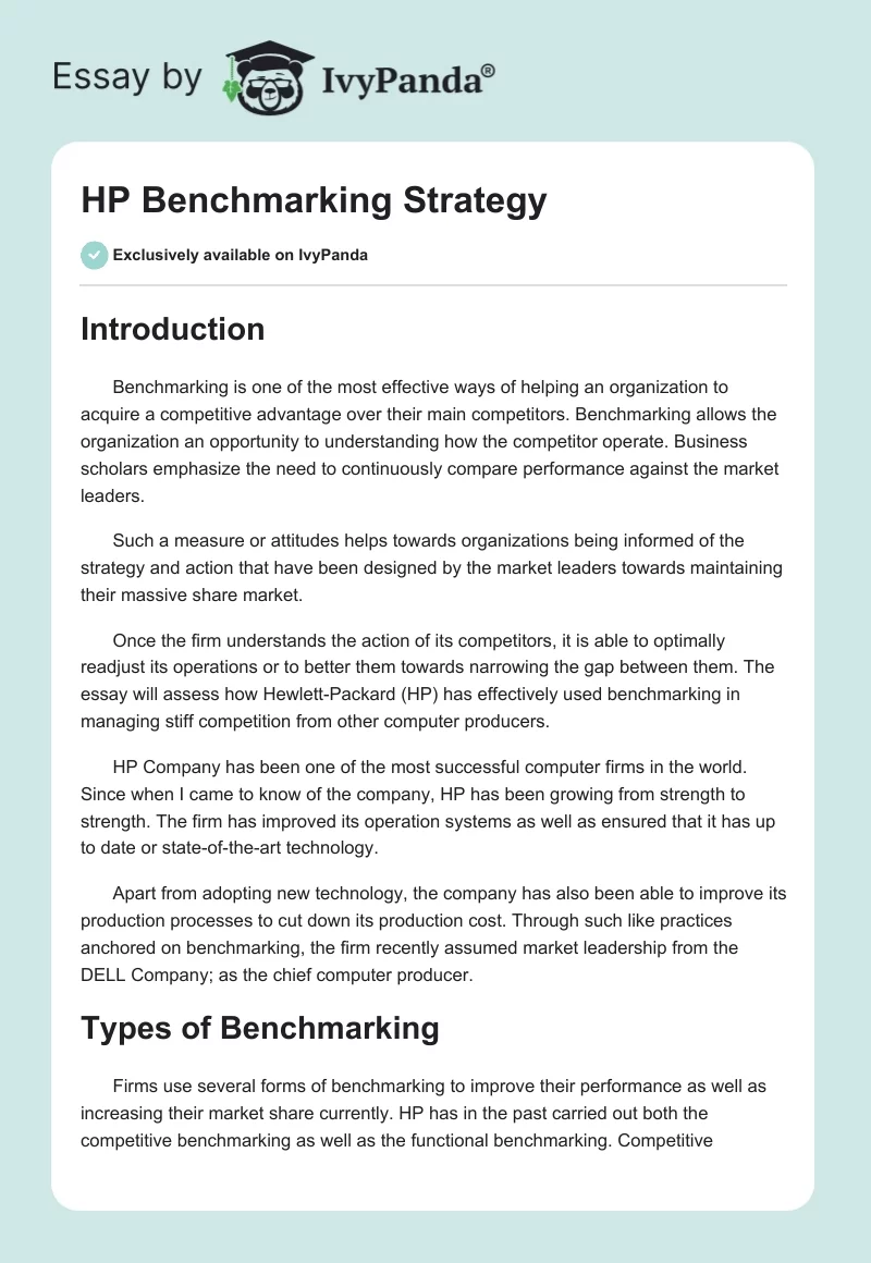 HP Benchmarking Strategy. Page 1