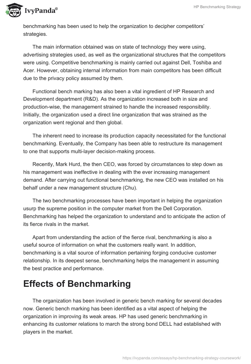 HP Benchmarking Strategy. Page 2