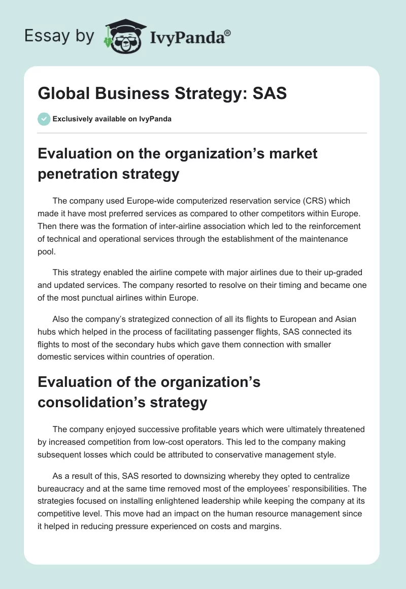 Global Business Strategy: SAS. Page 1