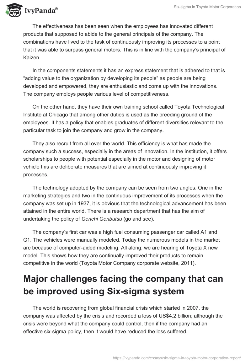 Six-Sigma in Toyota Motor Corporation. Page 3
