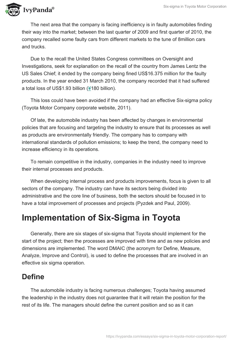 Six-Sigma in Toyota Motor Corporation. Page 4