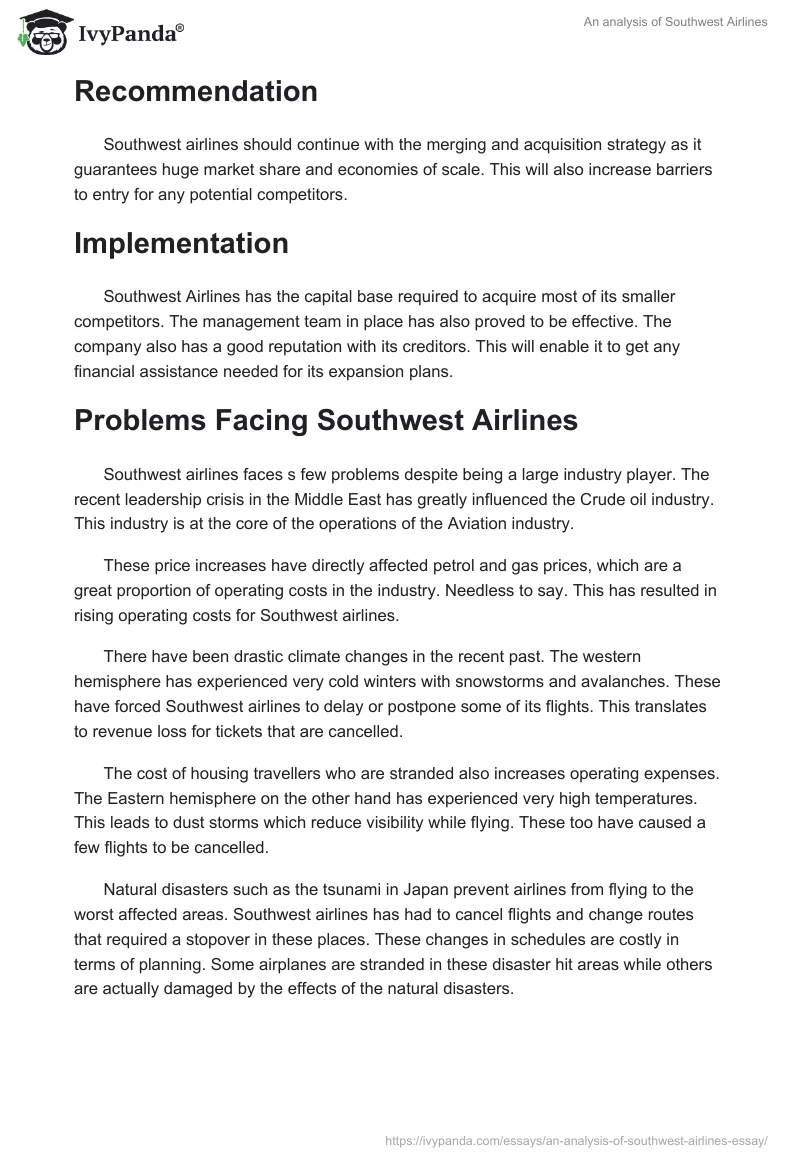 An Analysis of Southwest Airlines. Page 2