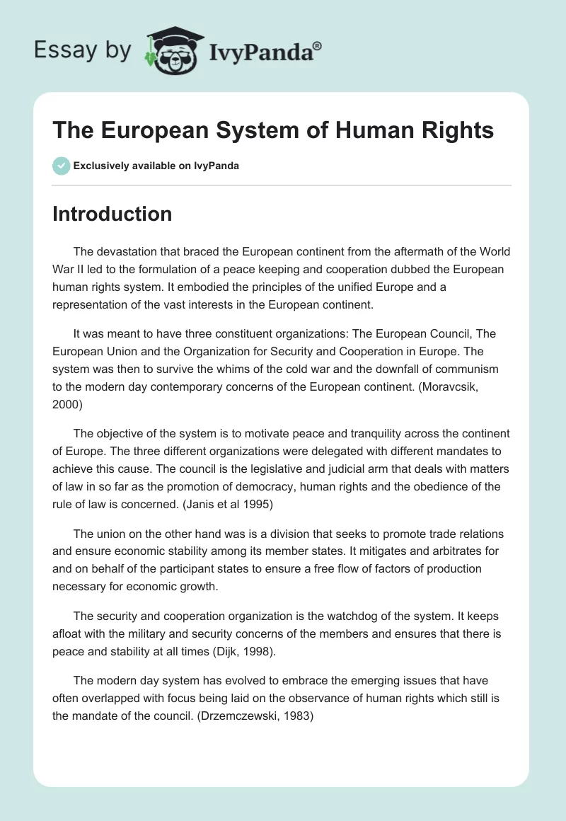 The European System of Human Rights. Page 1