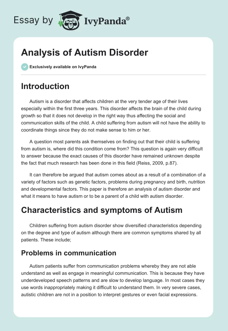Analysis of Autism Disorder. Page 1