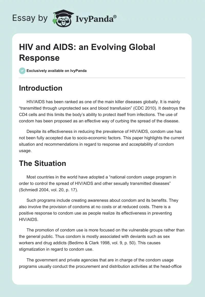 HIV and AIDS: an Evolving Global Response. Page 1