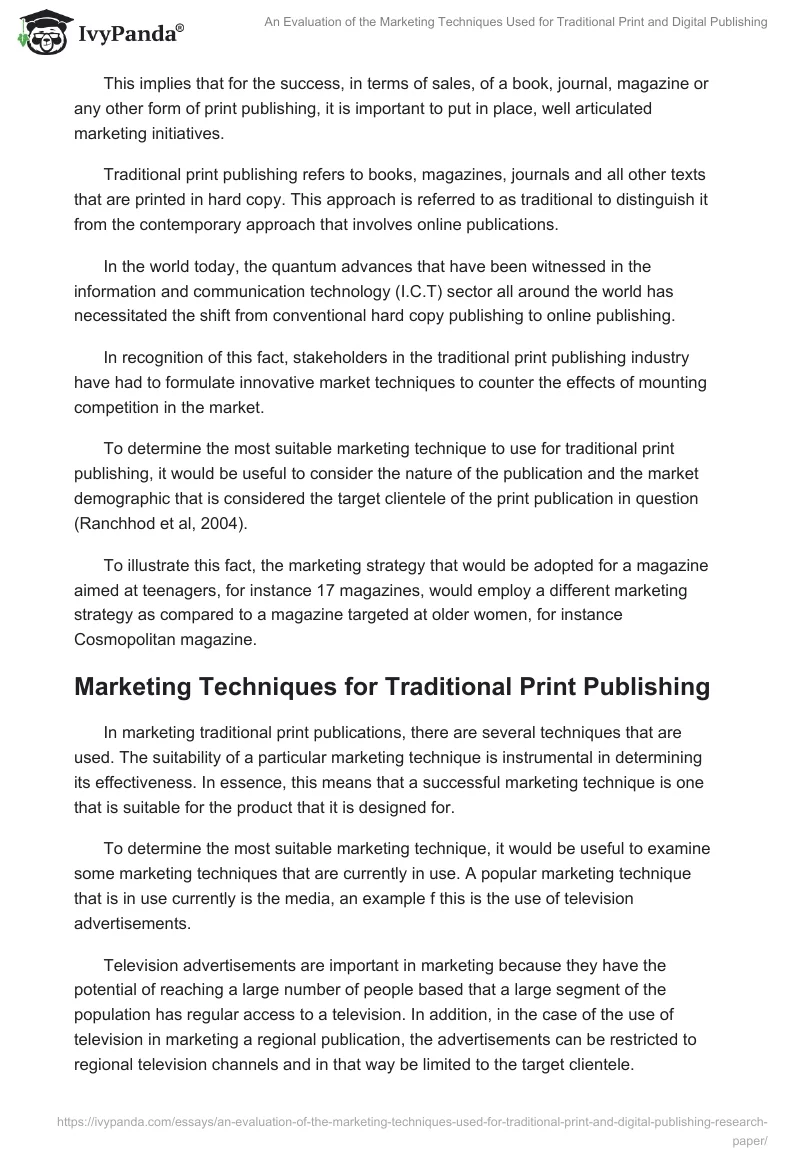 An Evaluation of the Marketing Techniques Used for Traditional Print and Digital Publishing. Page 2