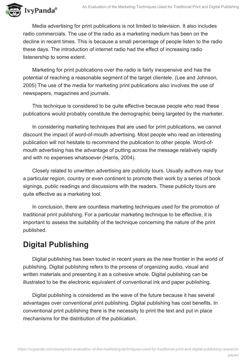 An Evaluation of the Marketing Techniques Used for Traditional Print and Digital Publishing. Page 4