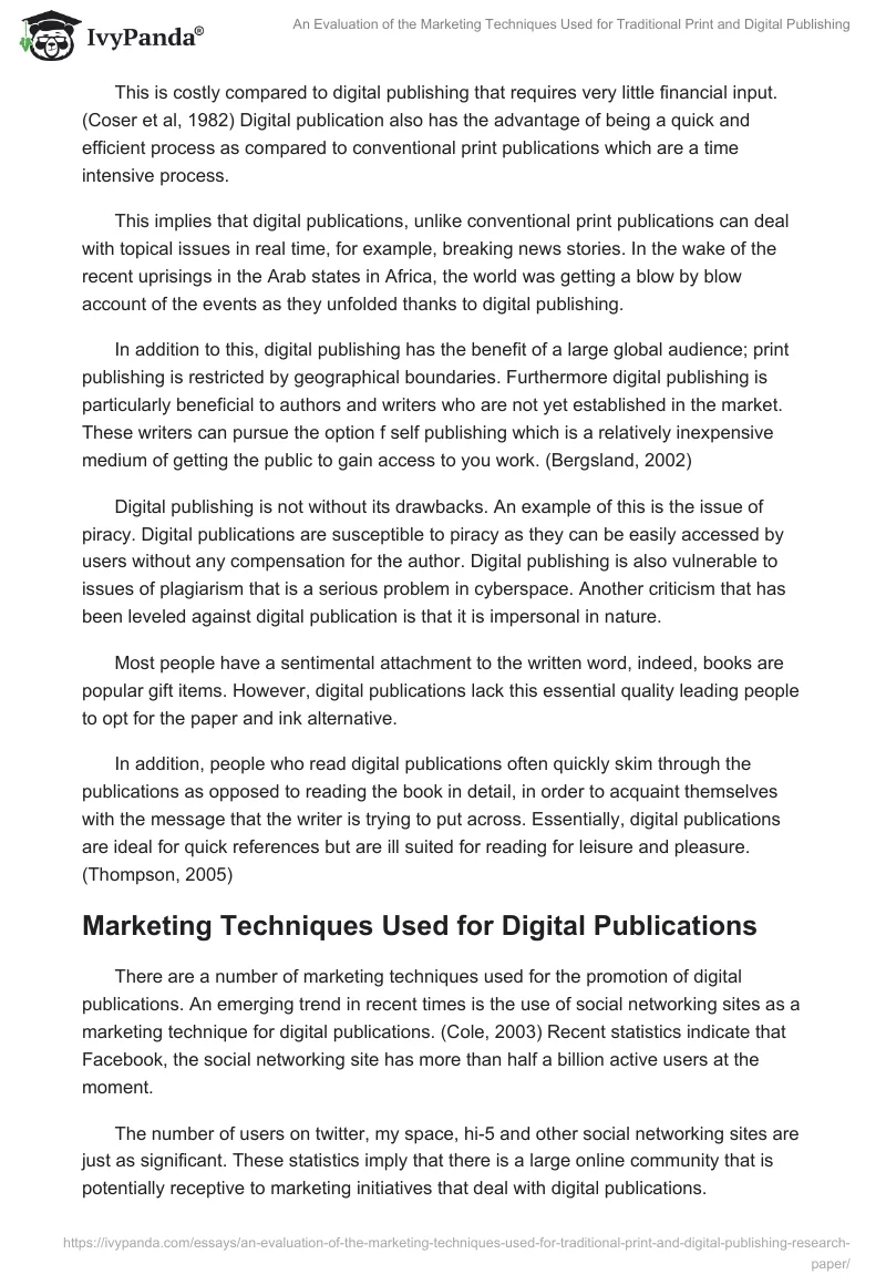 An Evaluation of the Marketing Techniques Used for Traditional Print and Digital Publishing. Page 5