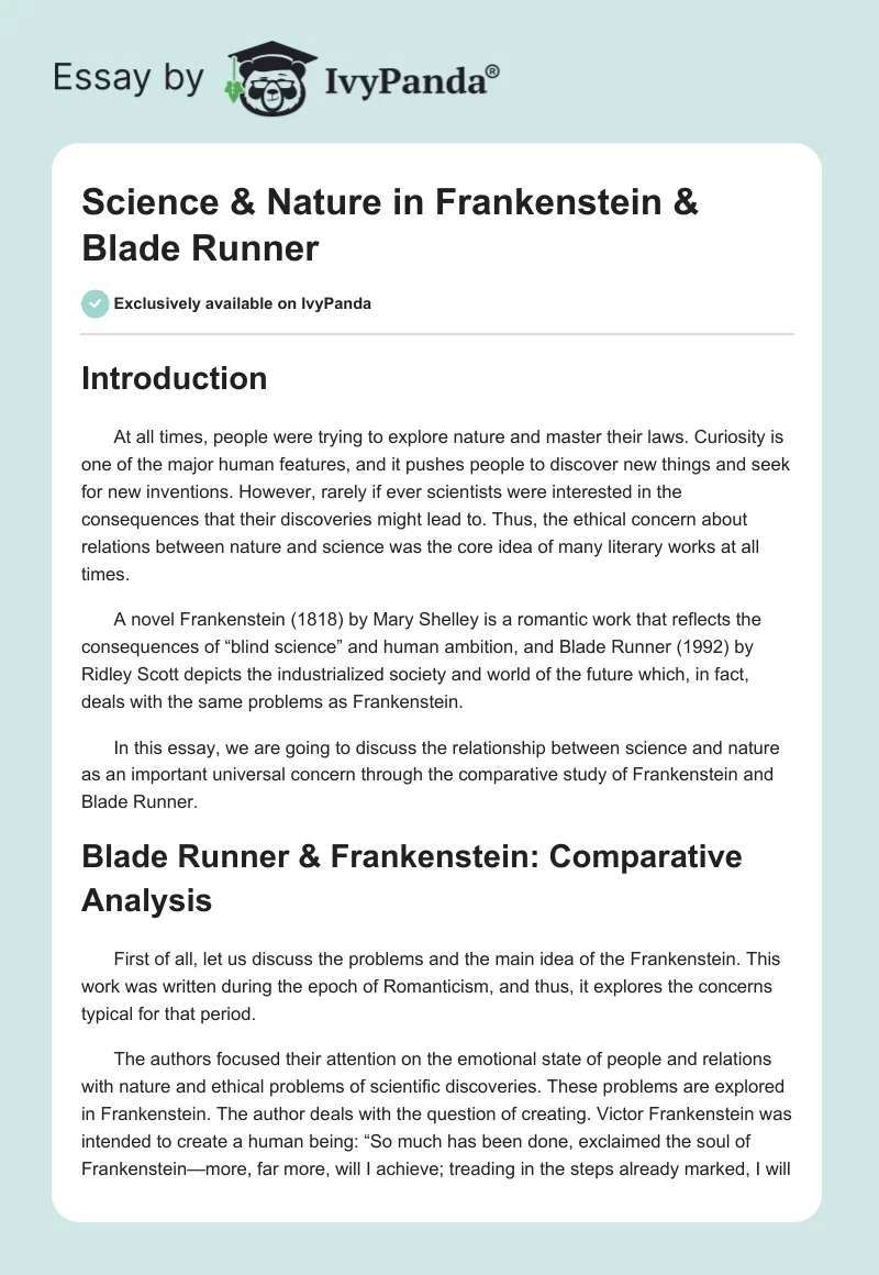 Science & Nature in Frankenstein & Blade Runner. Page 1