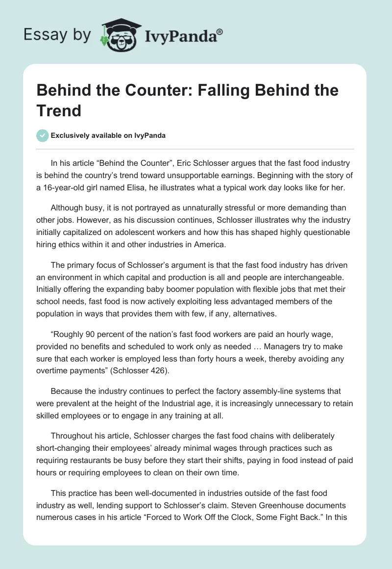 Behind the Counter: Falling Behind the Trend. Page 1