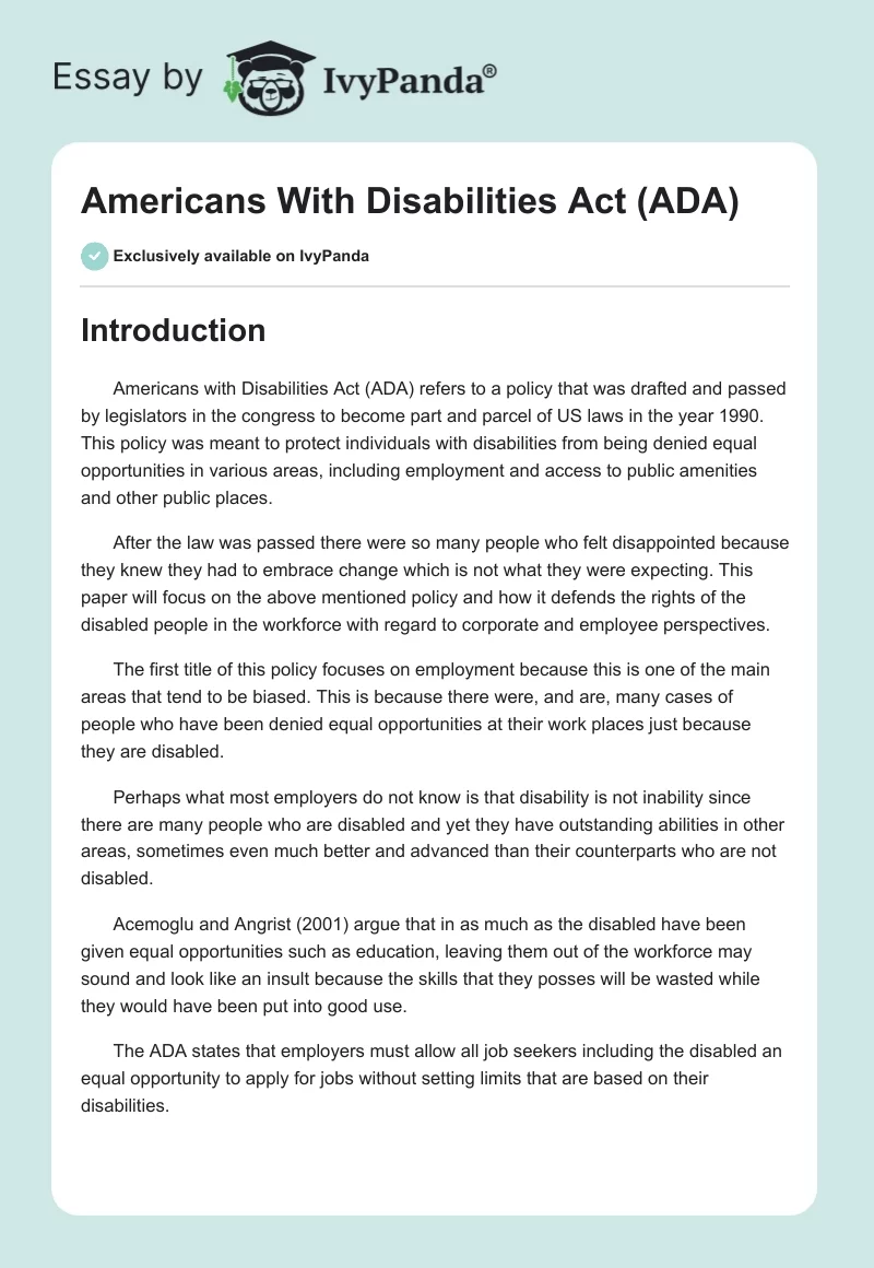 Americans With Disabilities Act (ADA). Page 1