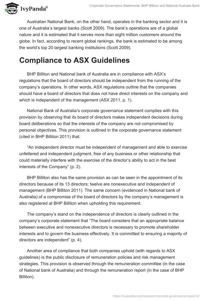 Corporate Governance Statements: BHP Billiton and National Australia Bank. Page 2