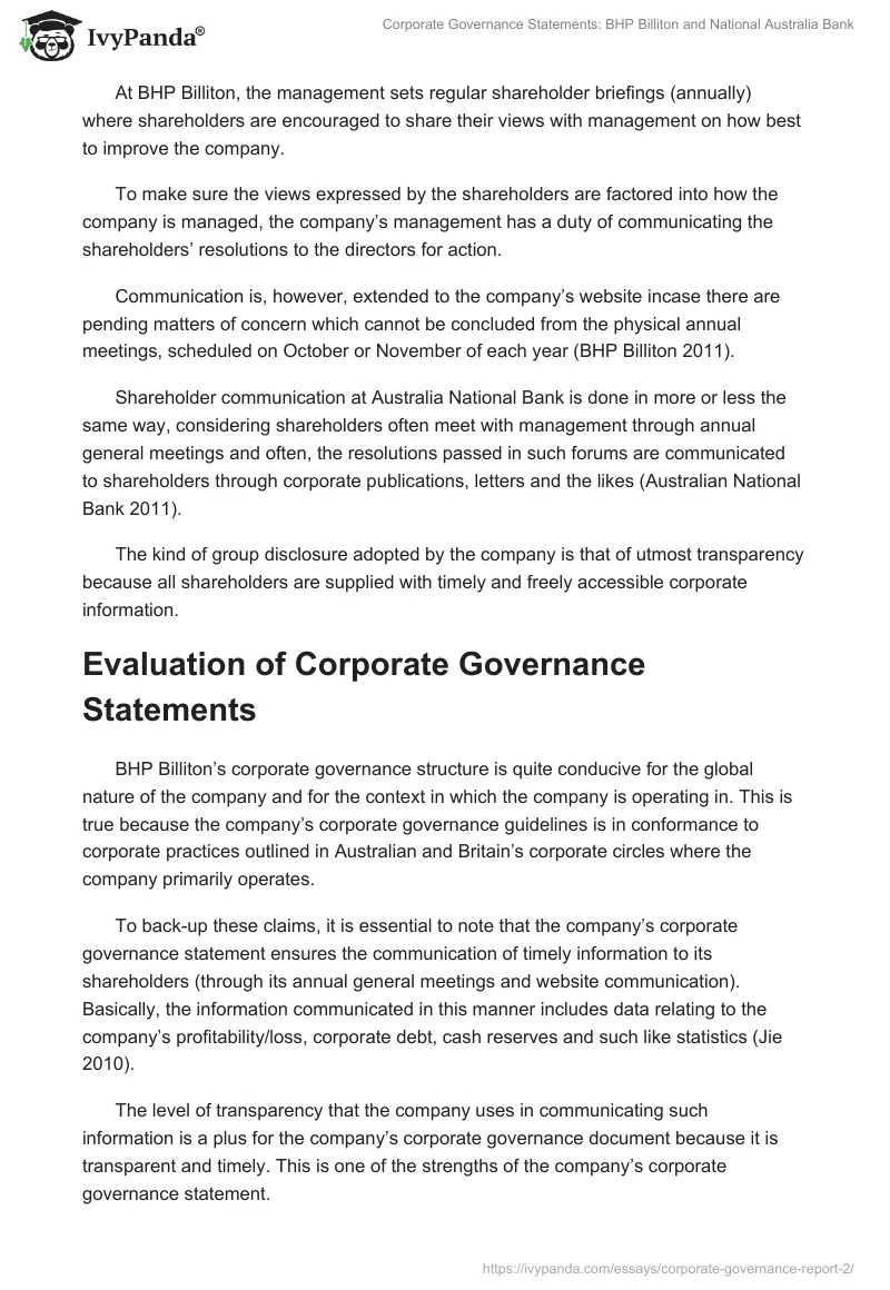 Corporate Governance Statements: BHP Billiton and National Australia Bank. Page 4