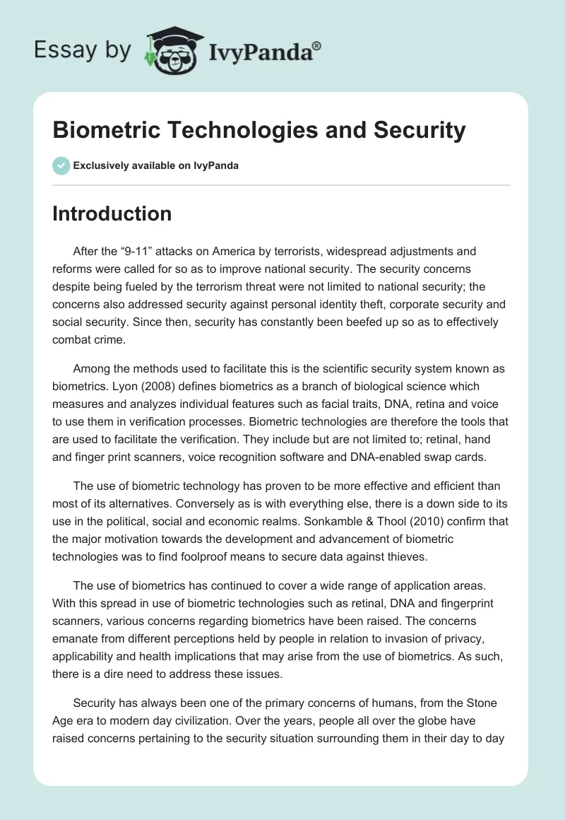 Biometric Technologies and Security. Page 1