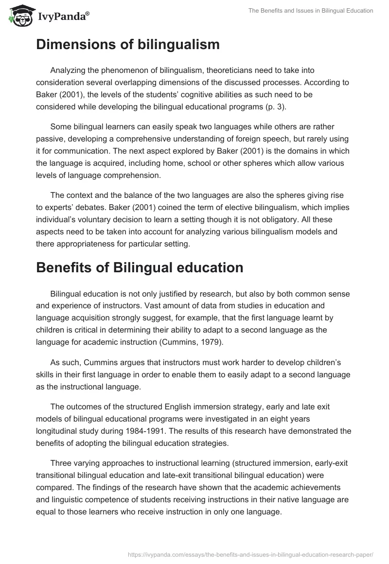 The Benefits and Issues in Bilingual Education. Page 2
