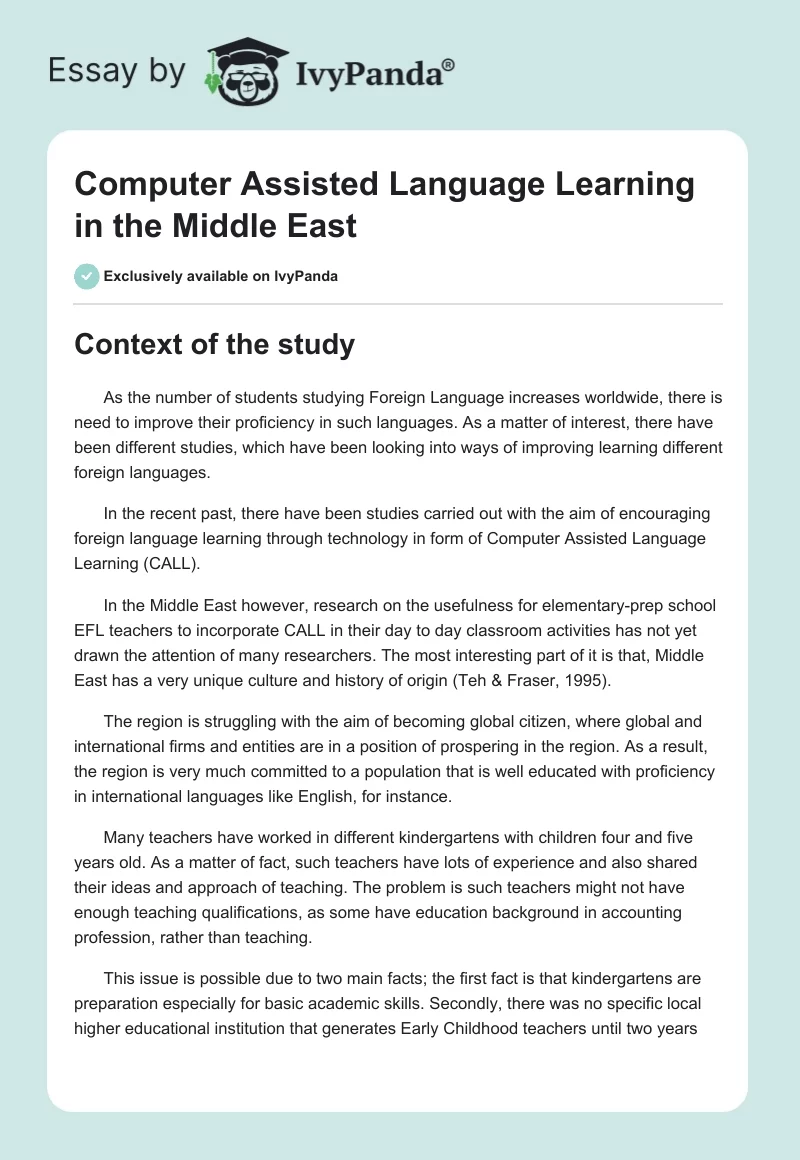 Computer Assisted Language Learning in the Middle East. Page 1