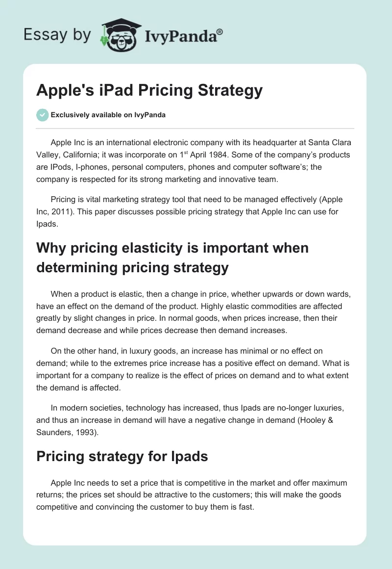 Apple's iPad Pricing Strategy. Page 1