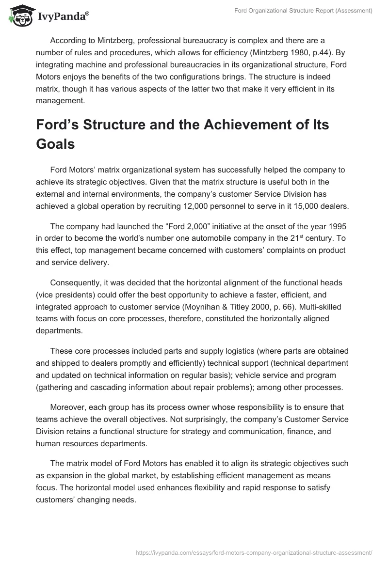 Ford Organizational Structure Report (Assessment). Page 4