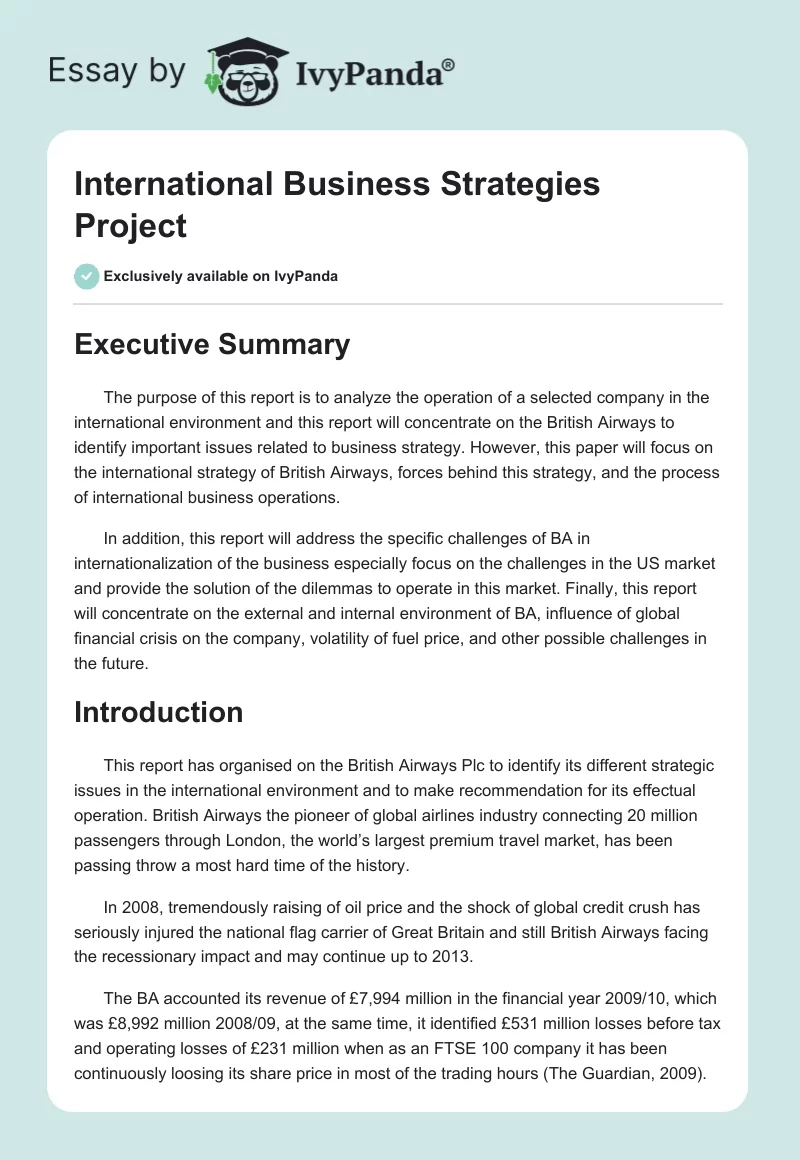 International Business Strategies Project. Page 1