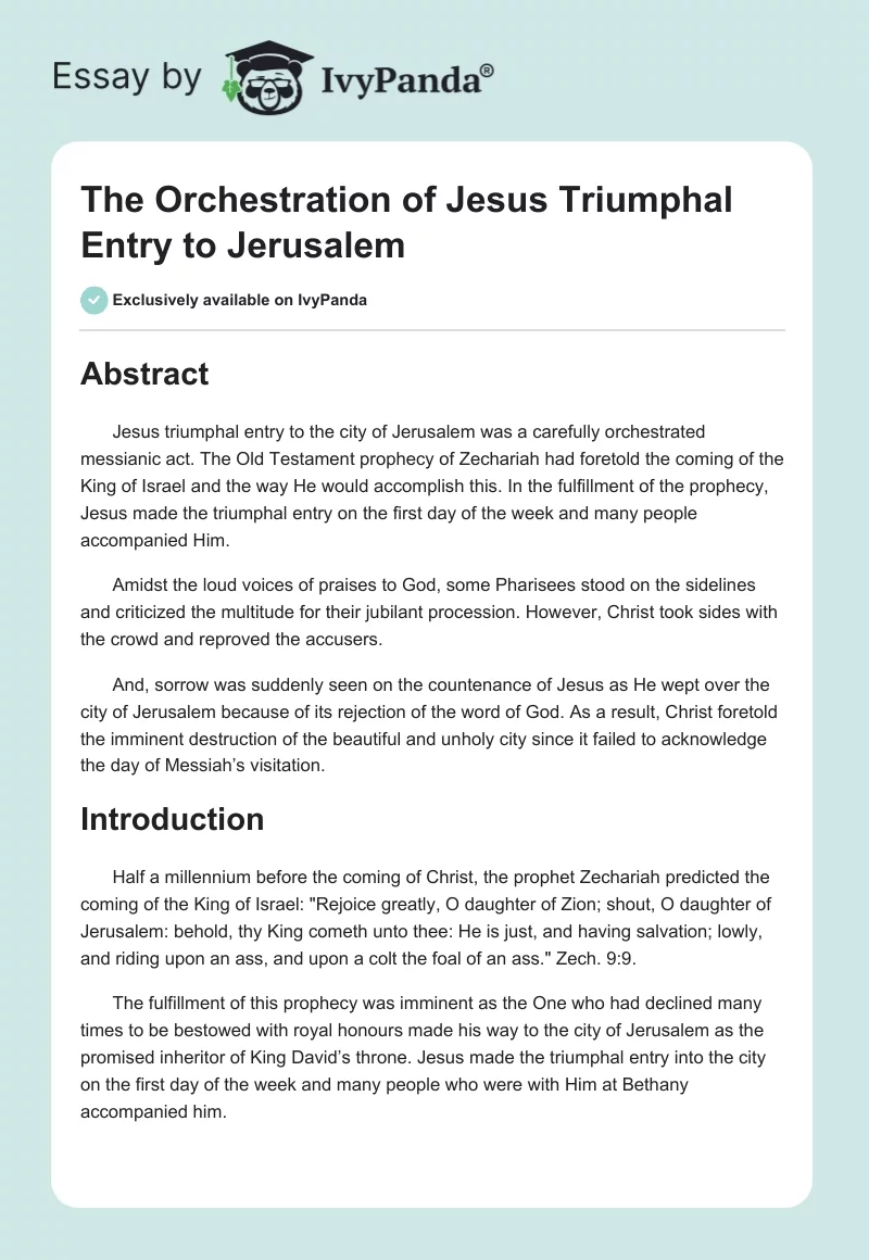 The Orchestration of Jesus Triumphal Entry to Jerusalem. Page 1
