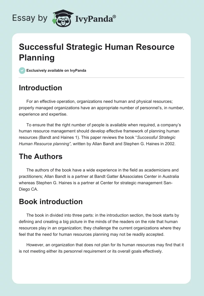 Successful Strategic Human Resource Planning. Page 1