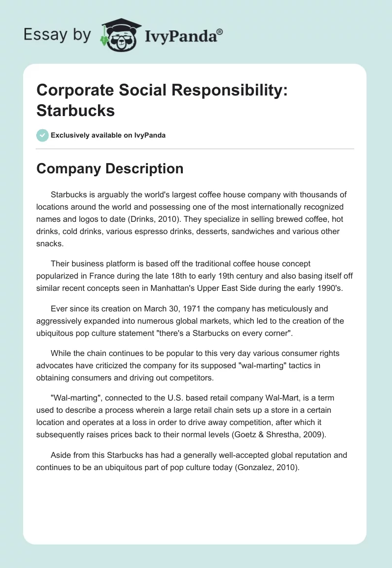 Corporate Social Responsibility: Starbucks. Page 1
