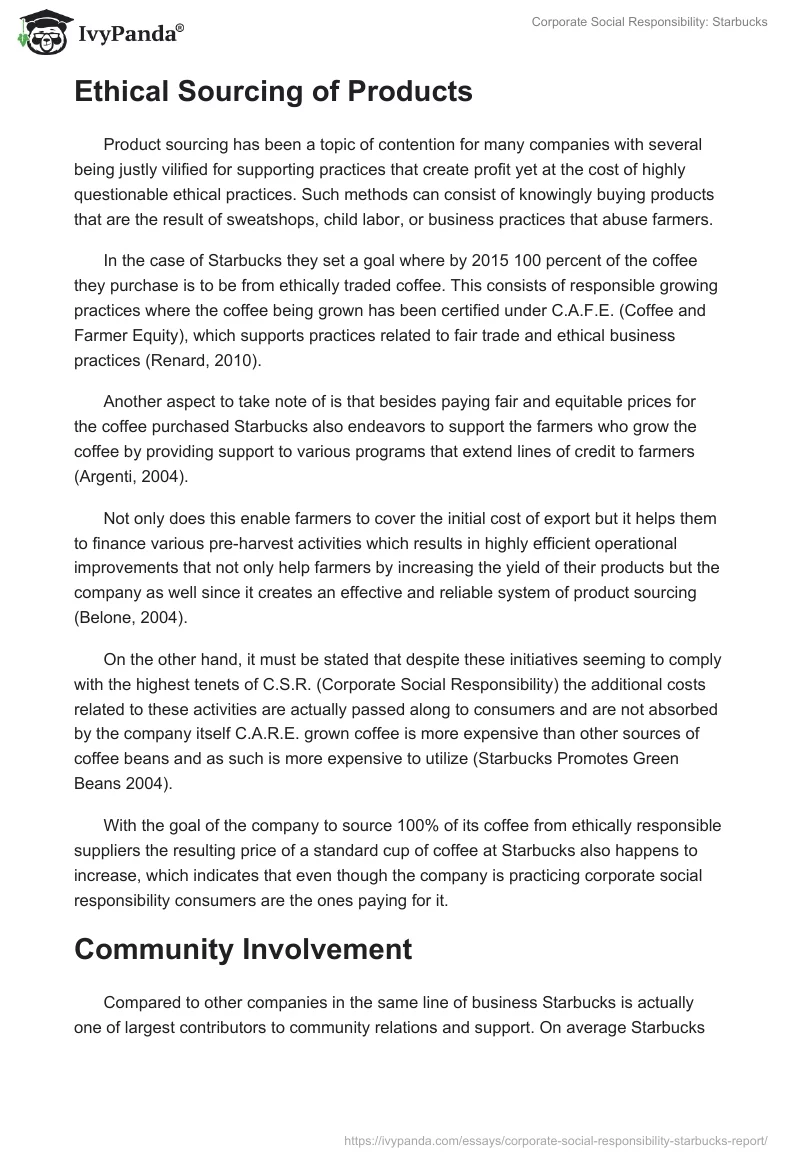 Corporate Social Responsibility: Starbucks. Page 2