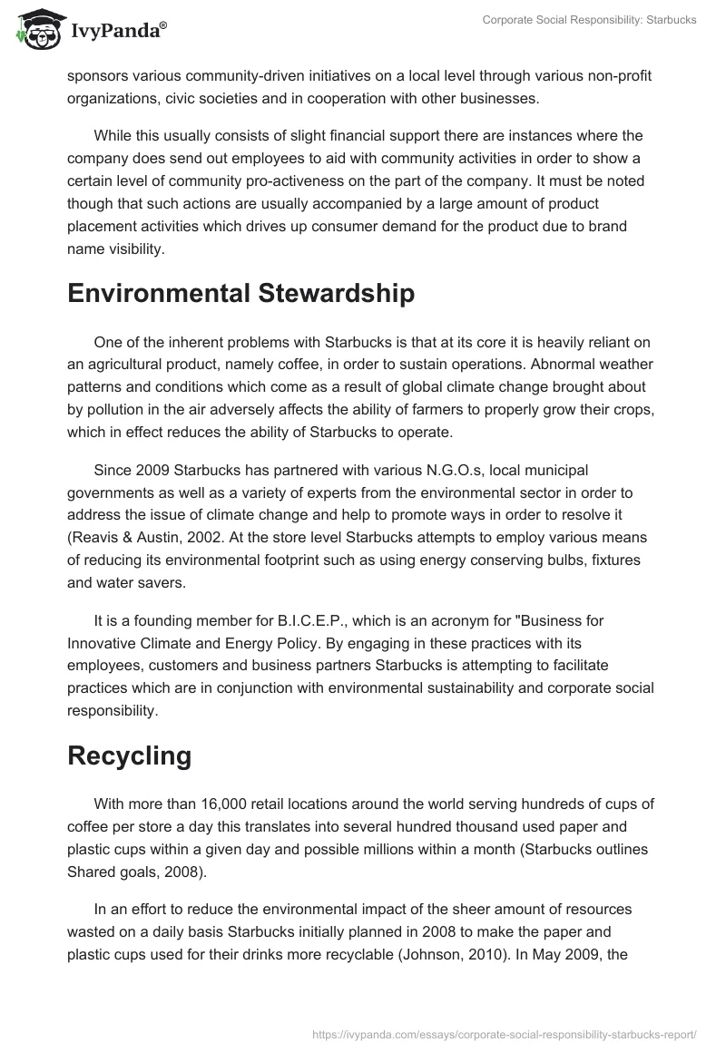 Corporate Social Responsibility: Starbucks. Page 3