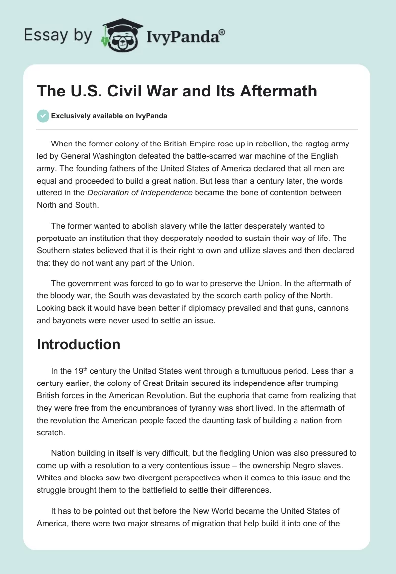 The U.S. Civil War and Its Aftermath. Page 1