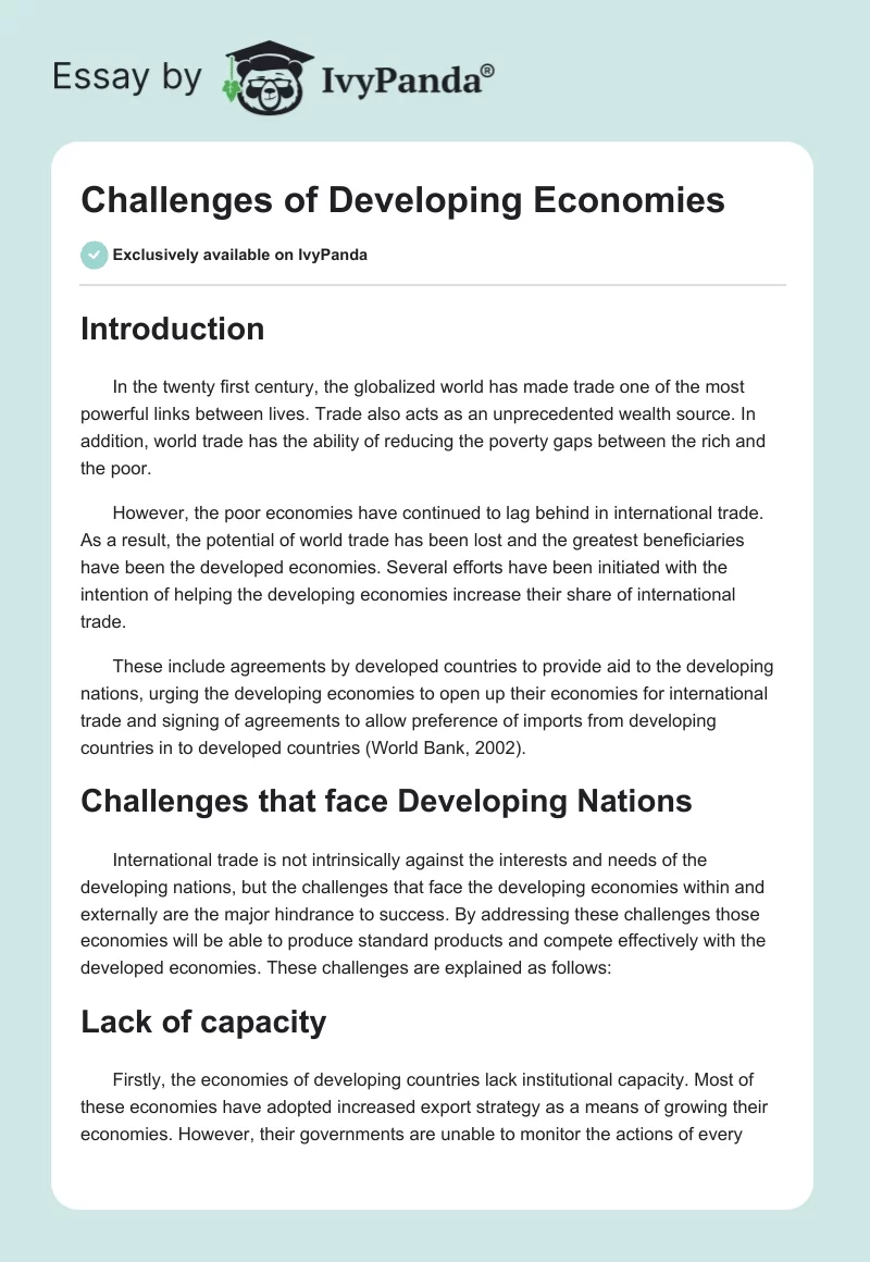 Challenges of Developing Economies. Page 1