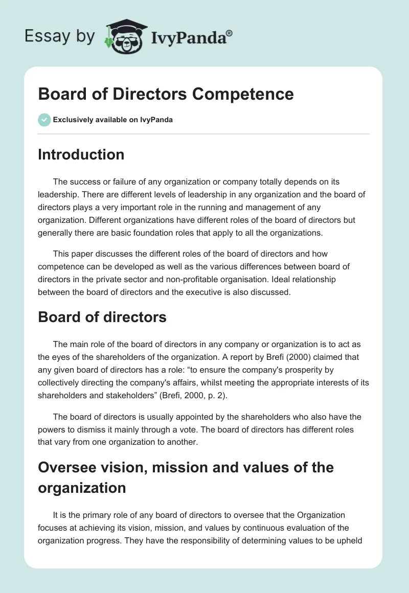 Board of Directors Competence. Page 1